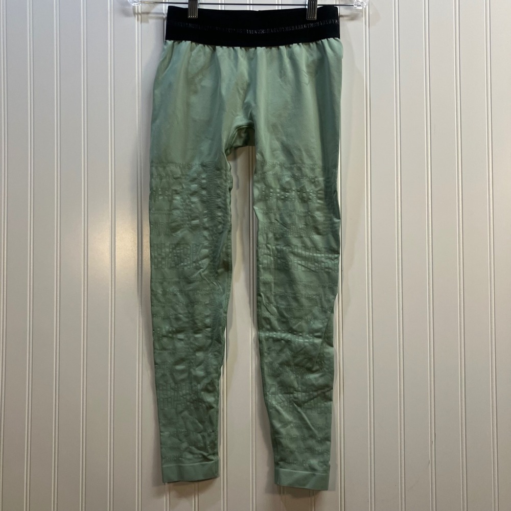 Gymshark Vision Seamless Jacquard Spell Out Leggings Sage Green Black Womens M‎